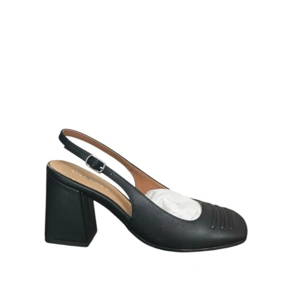 Lisa Vicky Black Chic Sturdy Closed Square Toe Slingback Block Heels US 8M. NWT - Picture 4 of 13
